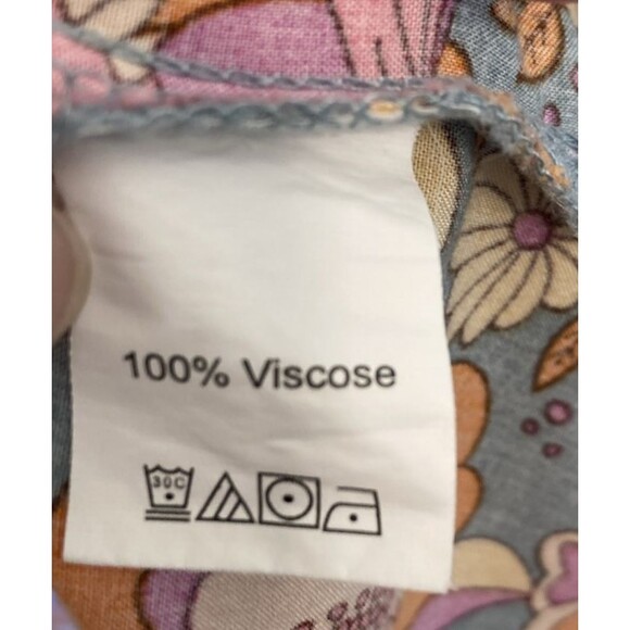 Babydoll Hippie Boho Top XL Blue Orange Retro Floral Short Sleeve Funky Grunge - Picture 9 of 13